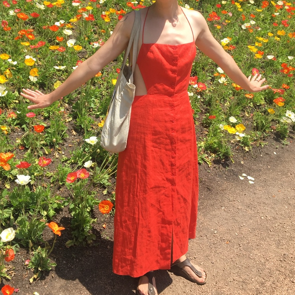 Reformation Red Linen Maxi Dress